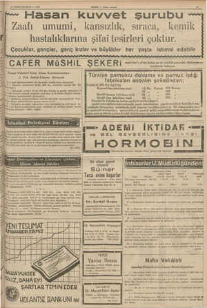 A 27 BİRINCİKANUN — 1938 | | Zaafı umumi, kansızlık, sıraca, kemik 10) CAFER MüSHiL '«| Ziraat Vekâleti Satın Alma...