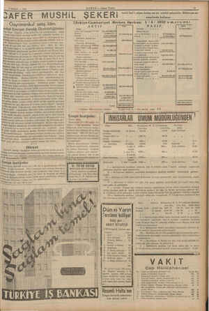    HABER — Akşam Postası 15 5 NİSAN — 193$ BAFER-MUSMIL ŞEKERİ mami | Türkiye Cumhuriyet Merkez Bankası 1 /4/ 1939 vaziyeti E