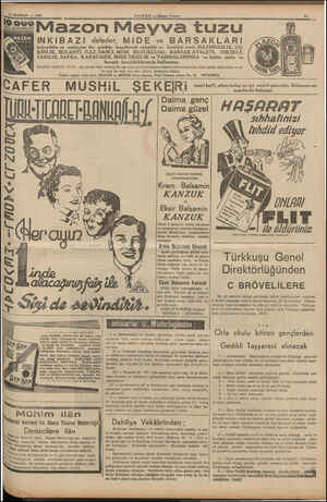  11 HAZİRAN — 1959 HABER — Akşam Postm 2s**Mazon Meyva tuzu dan. INKIBAZI defeder, MİDE ve BARSAKLARI A kolaylıkla ve mülâyim