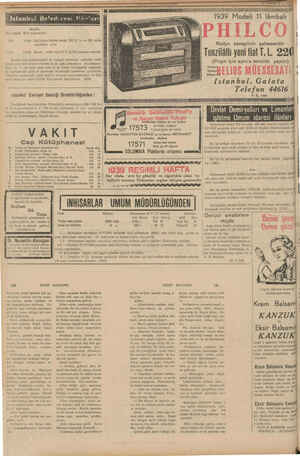     1939 Modeli 11 lâmbalı l Senelik ! İlk teminat Kira muhammeni ll | 30,00 Büylikdere Maltız sokak 219 'N. Ju ve 225 melre|