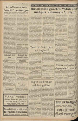     e a ii ' HABER — Akşam Postası 20 NİSAN — 1949 Hindistana tam istiklâl verilmiyor Hintliler “sivil itaatsizlik,, kararını