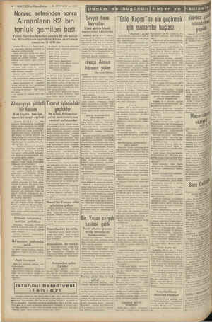       — AXşam Postası (o 24 NİSAN — 1940 malak td 4 /(ABR Norveç seferinden sonra İ Almanların 82 bin to n | uU k g e m | | ©