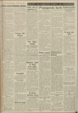  HABER — Akşam Postası İlman ordusu Holandaya yürüyor 8 MAYIS — 1940 m ugünün haber ve hâdisele AYAR Ata Vaşington, 8 (A. A.)