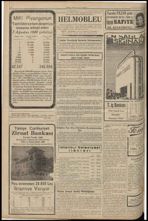  Milli Piyangonun Tam biletvetamikramiye esasına istinat eden 7 Ağustos 1940 çekilişi İkramiye Mikdarı Ur 40.000 10.000 4.000