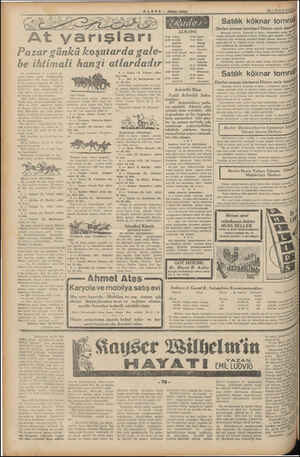  Pazar günkü koşularda gale- be ihtimali hansi atlardadır 4 — Gonca (X. Atmun) sıklet | At yarışlarının 7, el hafta ko. şuları