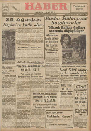 Haber Gazetesi 26 Ağustos 1942 kapağı