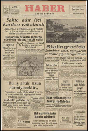 Haber Gazetesi 22 Eylül 1942 kapağı