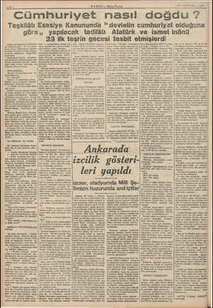  . p; i | ” 3 i HABER — Akşam Postasr en TARİ 194? Cümhuriyet nasıl doğdu ? Teşkilâtı Esasiye Kanununda “devletin cumhuriyet