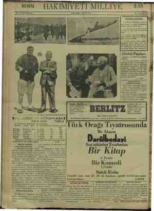    RESİM No. 3133 On birinci sene, — öiğiniz HAKİMİYETİ MILLIYE ÇARŞAMBA 2:NİSAN 1930 TLAN Her yerde 5 kuruş; RESİMLERİNİZ. 1