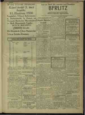    BUYUİ K TAYYARE E PİYANGOSU 8.inci tertip 5. inci keşide: LI. eh an 1930 Keşideler; Vilâyet Şehremane- ti, Defterdarlık,