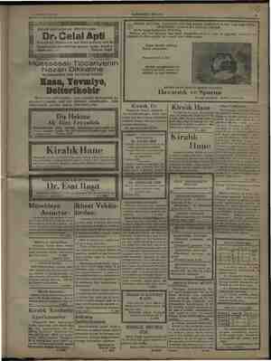    75 HAKİMİYETİ MİLLİYE * irani HASTALIKLAR ibi Dr lal ti SY) Muayenehanesi: Balıkpazarında Salih Efendi apartımanı ikinci ze