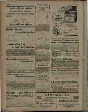    C SAYFA 8 HAKİMİYETİ MILLIYE Emlâk ve Eytam bankası Peşinen 5 lira vererek 1933 İstikrazı Tahville rinden satın alanlara
