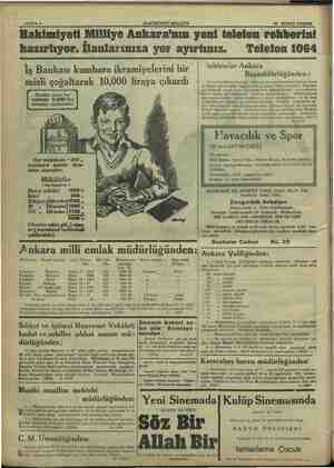    SAYFA 8 hazırlıyor. İlanlarınıza yer ayırtınız. HAKİMİYETİ MİLLİYE m I9Y İKİNCİ TEŞRİN —ğ—ğşğ Hakimiyeti Milliye Ankara'nın