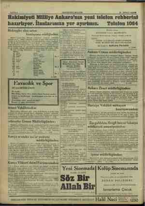   li ; ş i VI Ai SAYPA 8 HAKİMİYETİ MİLLİYE 20 İKİNCİ TEŞRİN Hakimiyeti Milliye Ankara'nın yeni telefon rehberini hazırlıyor.