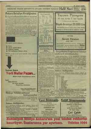    SAYFA 8 —— ANKARA'NIN YEGÂNE KIRTASİYE VE LEVAZIMI TERSİMİYE MAĞAZASI Halil Naci Yasmcir Ankara Belediye Reisliğinden: Ev