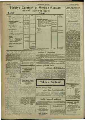 Zi SAYFA 6 5 HAKİMİYETİ MİLLİYE 4. BİRINCI KANUN Türkiye Cümhuriyet Merkez Bankası e 30 ikinci Teşrin 1933 vaziyeti i çe en