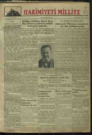 Hakimiyet-i Milliye Gazetesi 7 Temmuz 1934 kapağı