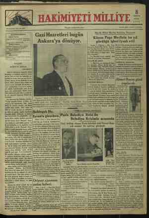 Hakimiyet-i Milliye Gazetesi 8 Temmuz 1934 kapağı