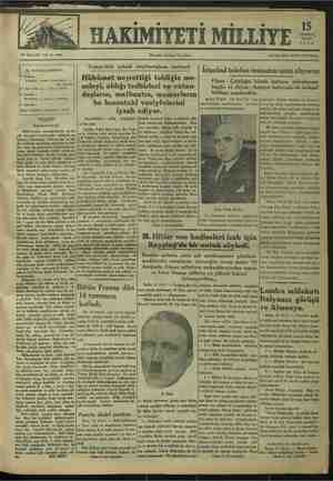 Hakimiyet-i Milliye Gazetesi 15 Temmuz 1934 kapağı