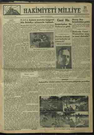 Hakimiyet-i Milliye Gazetesi 21 Temmuz 1934 kapağı
