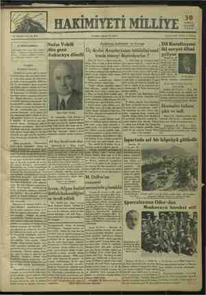 Hakimiyet-i Milliye Gazetesi 30 Temmuz 1934 kapağı