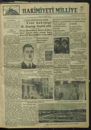 Hakimiyet-i Milliye Gazetesi 31 Temmuz 1934 kapağı