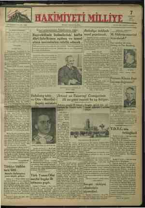 Hakimiyet-i Milliye Gazetesi 7 Ağustos 1934 kapağı