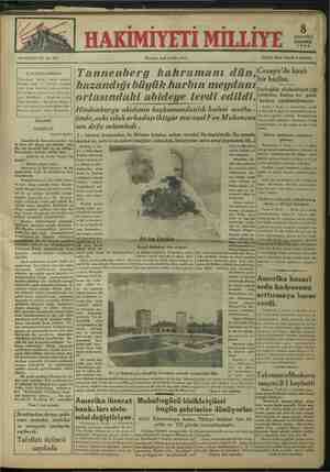 Hakimiyet-i Milliye Gazetesi 8 Ağustos 1934 kapağı