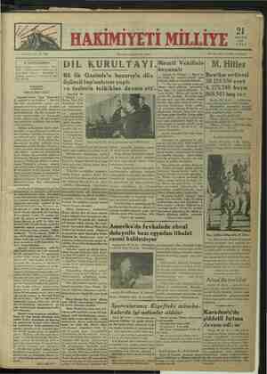 Hakimiyet-i Milliye Gazetesi August 21, 1934 kapağı