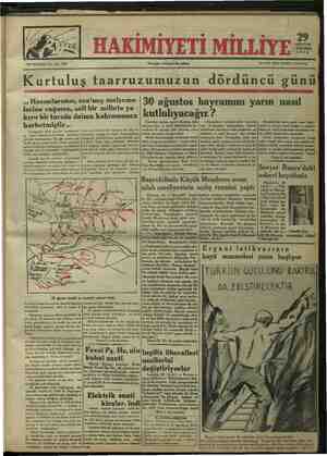 Hakimiyet-i Milliye Gazetesi August 29, 1934 kapağı