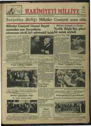 Hakimiyet-i Milliye Gazetesi September 17, 1934 kapağı