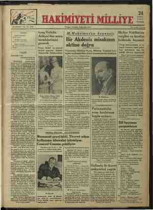 Hakimiyet-i Milliye Gazetesi September 24, 1934 kapağı