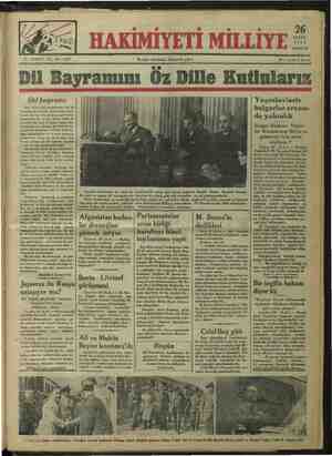 Hakimiyet-i Milliye Gazetesi September 26, 1934 kapağı