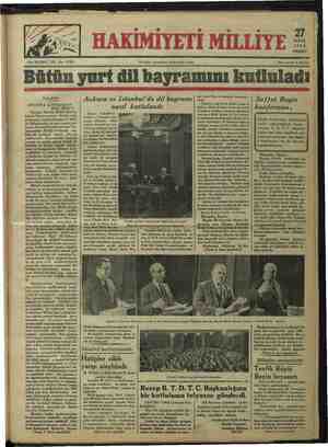 Hakimiyet-i Milliye Gazetesi September 27, 1934 kapağı