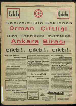    e” SAYIFA 8 aramam Çıkkı HAKİMİYETİ MİLLİYE a. 7 1. TEŞRİN 1934 PAZAR sabırsızlıkla Beklenen Orman Çiftliği Bira Fabrikası