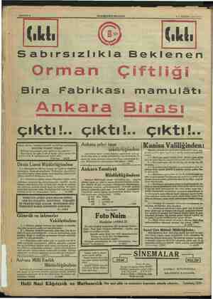      1! İ VW i HAKİMİYETİ MİLLİYE Sabırsızlıkla Beklenen Orman Çift Bira Fabrikası 9L. TEŞRİN 1934 SALI 7 . ensiz. Çıktı BD