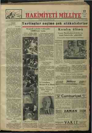 Hakimiyet-i Milliye Gazetesi 12 Ekim 1934 kapağı