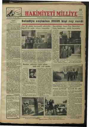 Hakimiyet-i Milliye Gazetesi 15 Ekim 1934 kapağı