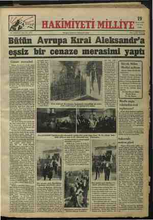Hakimiyet-i Milliye Gazetesi 19 Ekim 1934 kapağı