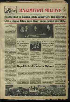 Hakimiyet-i Milliye Gazetesi 21 Ekim 1934 kapağı