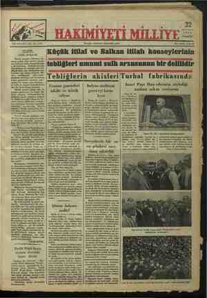Hakimiyet-i Milliye Gazetesi 22 Ekim 1934 kapağı