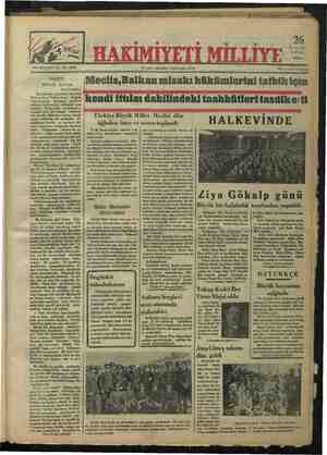 Hakimiyet-i Milliye Gazetesi 26 Ekim 1934 kapağı
