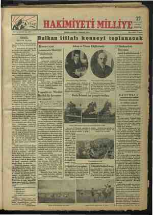 Hakimiyet-i Milliye Gazetesi 27 Ekim 1934 kapağı