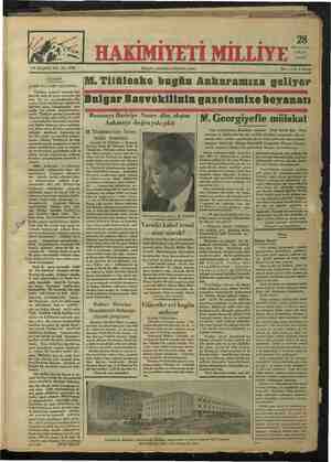 Hakimiyet-i Milliye Gazetesi 28 Ekim 1934 kapağı
