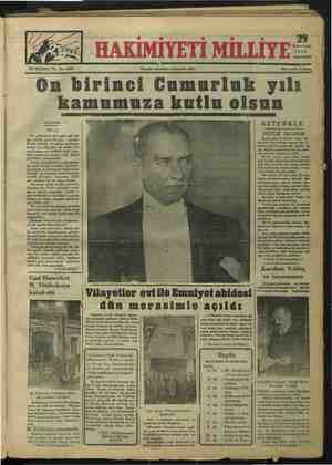 Hakimiyet-i Milliye Gazetesi 29 Ekim 1934 kapağı
