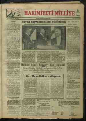 Hakimiyet-i Milliye Gazetesi 31 Ekim 1934 kapağı