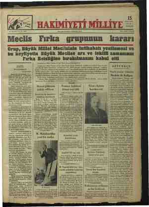 Hakimiyet-i Milliye Gazetesi 15 Kasım 1934 kapağı
