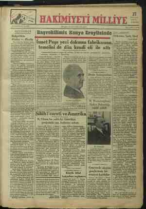 Hakimiyet-i Milliye Gazetesi 21 Kasım 1934 kapağı