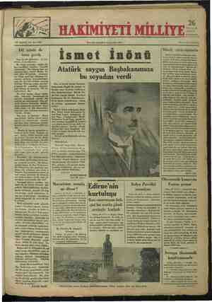 Hakimiyet-i Milliye Gazetesi 26 Kasım 1934 kapağı