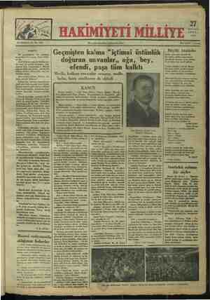 Hakimiyet-i Milliye Gazetesi 27 Kasım 1934 kapağı